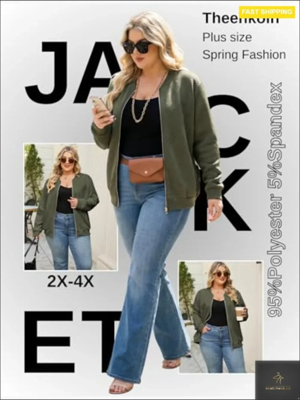 Plus Size Bomber Jacket Full Zip Lightweight Casual Oversized Spring Fall